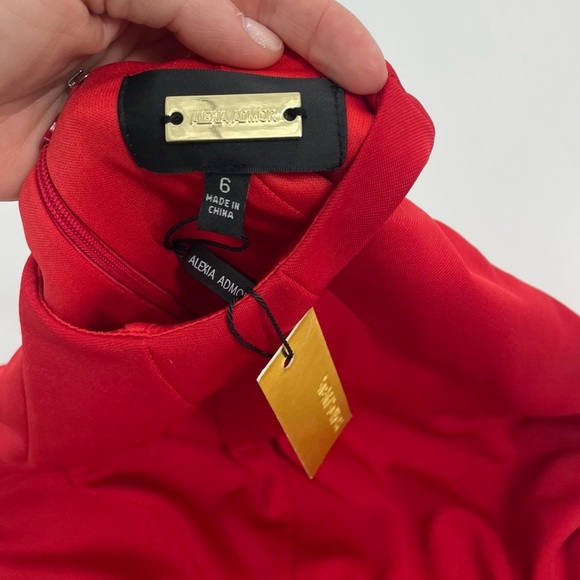 NWT Alexia Admor‎ Fara Red High Neck Midi Dress Front Split Classic Size 6 - Picture 8 of 11